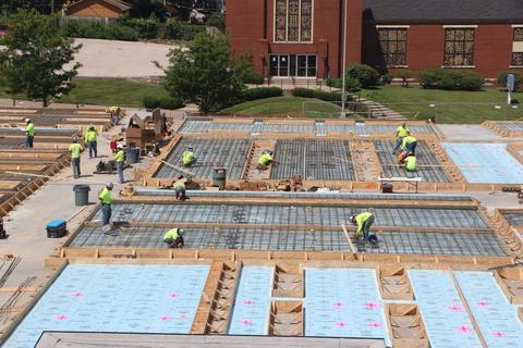 Walls constructed on foundation.